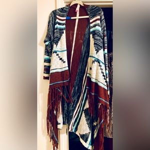 Bohemian, Aztec Design Fringe Cardigan